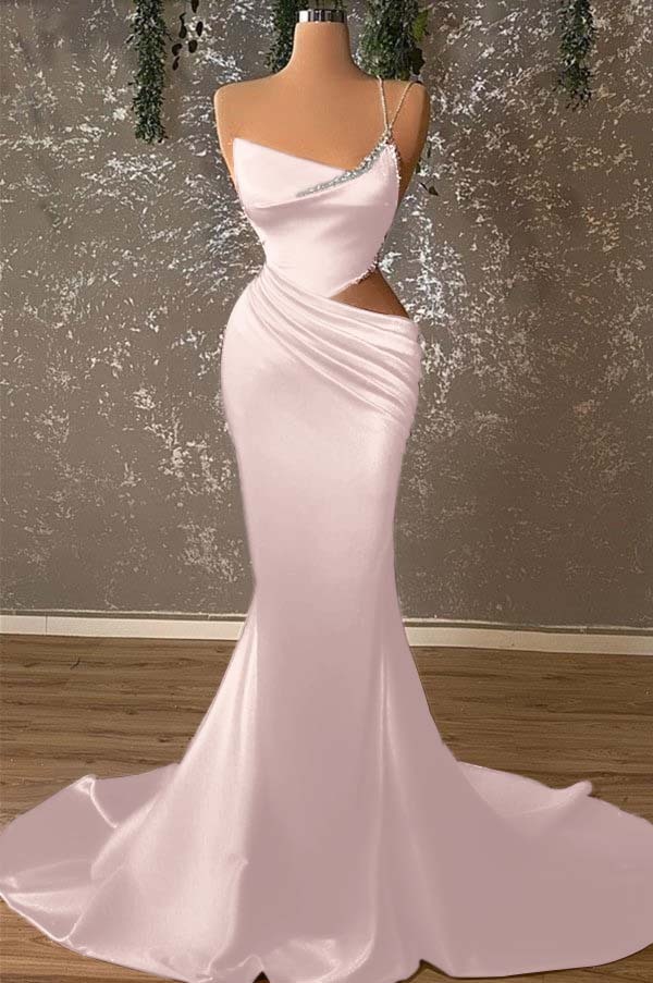 One Shoulder Sleeveless Mermaid Prom Dress With Beading Pleated