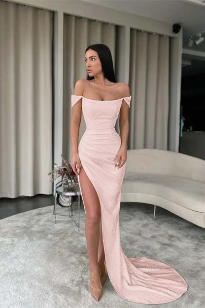 Off the Shoulder Sleeveless Mermaid Long Prom Dress With Split