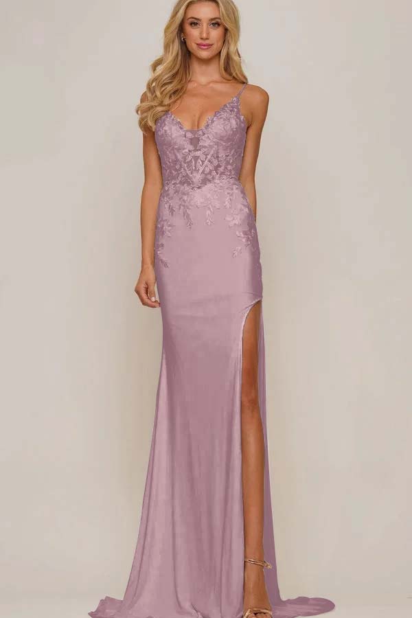 Spaghetti Strap Sleeveless Long Mermaid Prom Dress With Appliques