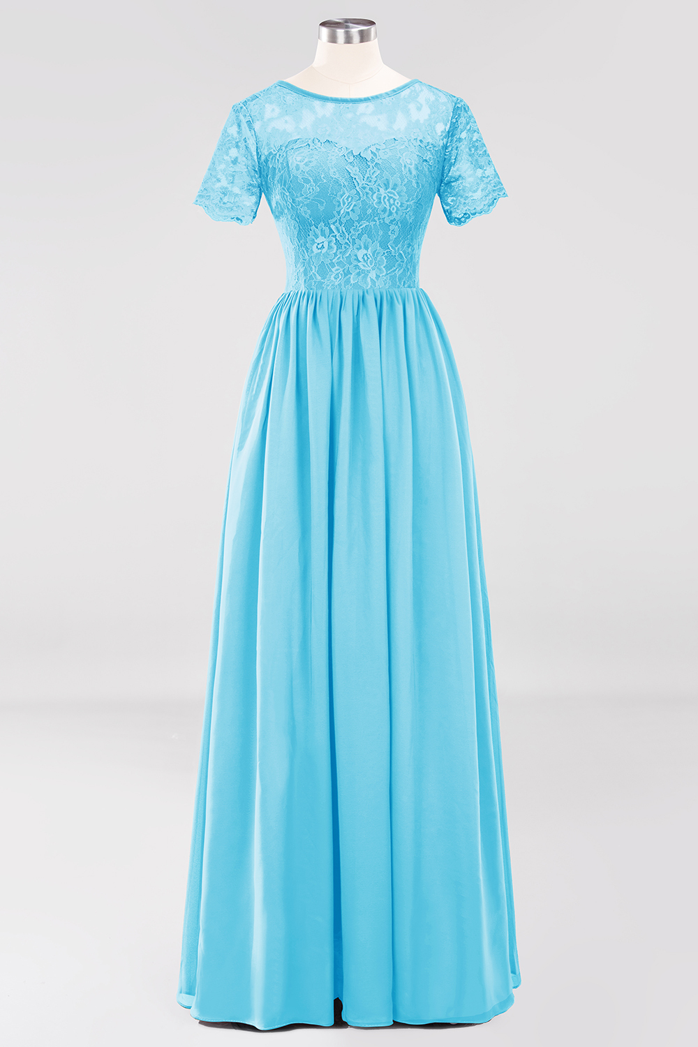 BMbridal Elegant Dark Navy Long Lace Bridesmaid Dresses with Short-Sleeves-BMbridal