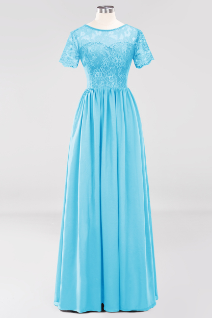 BMbridal Elegant Dark Navy Long Lace Bridesmaid Dresses with Short-Sleeves-BMbridal