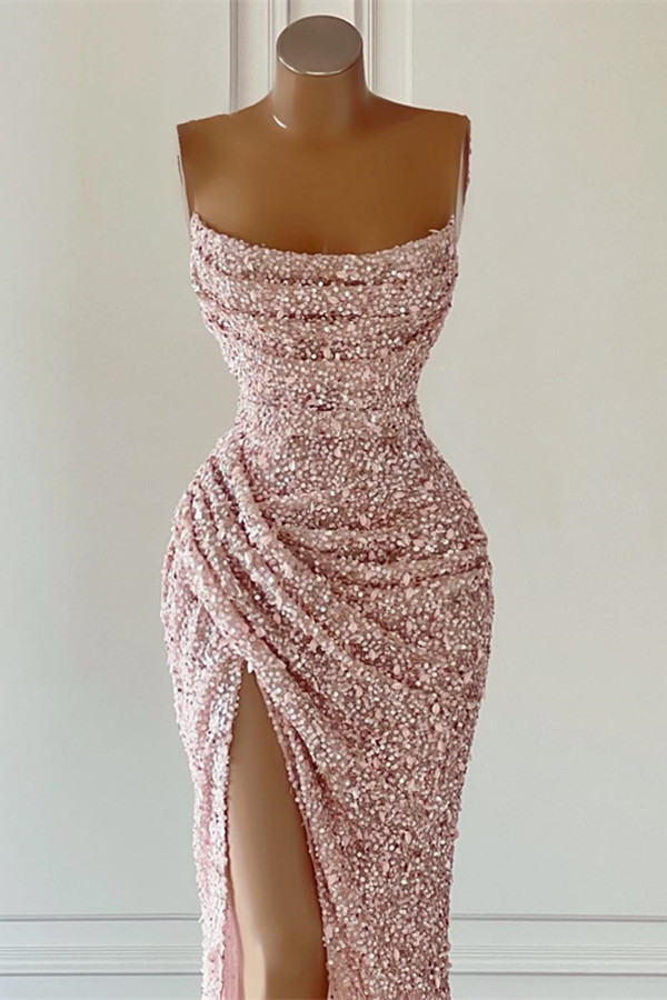Dusty Pink Sleeveless Mermaid Prom Dress Long Split With Sequins
