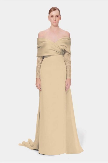 Off the Shoulder Long Sleeves Long Mermaid Prom Dress With Appliques