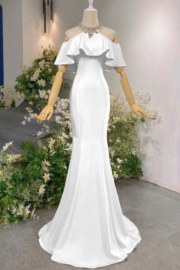 Sleeveless Off the Shoulder Long Mermaid Prom Dress With Pleated