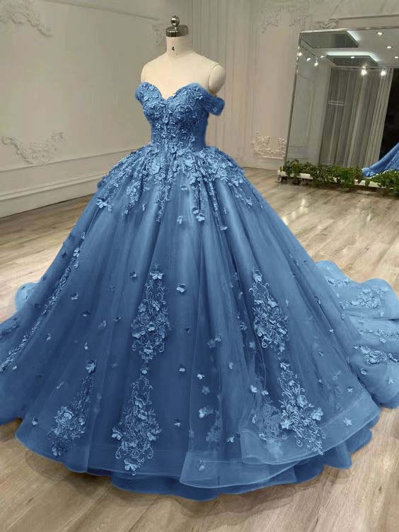 Tulle Sleeveless Off the Shoulder Long Prom Dress With Appliques