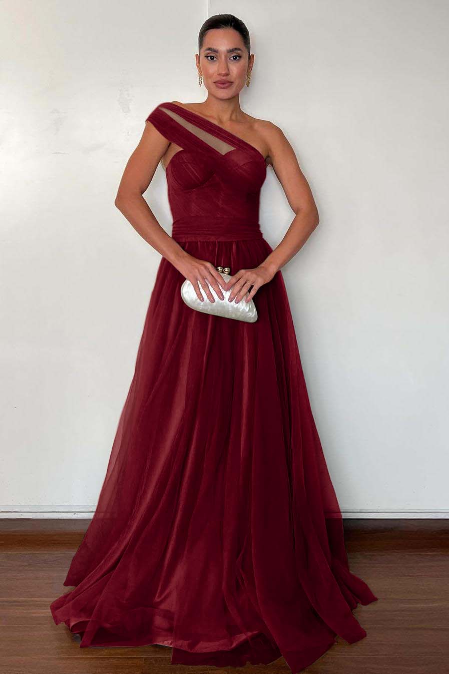 One Shoulder Sweetheart Sleeveless Long Prom Dress With Pleated