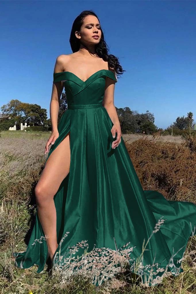 White Chic Off the Shoulder Strapless Sleeveless Front Split Prom Dress