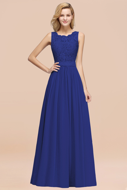 BMbridal Elegant Chiffon Lace Scalloped Sleeveless Ruffle Bridesmaid Dresses-BMbridal
