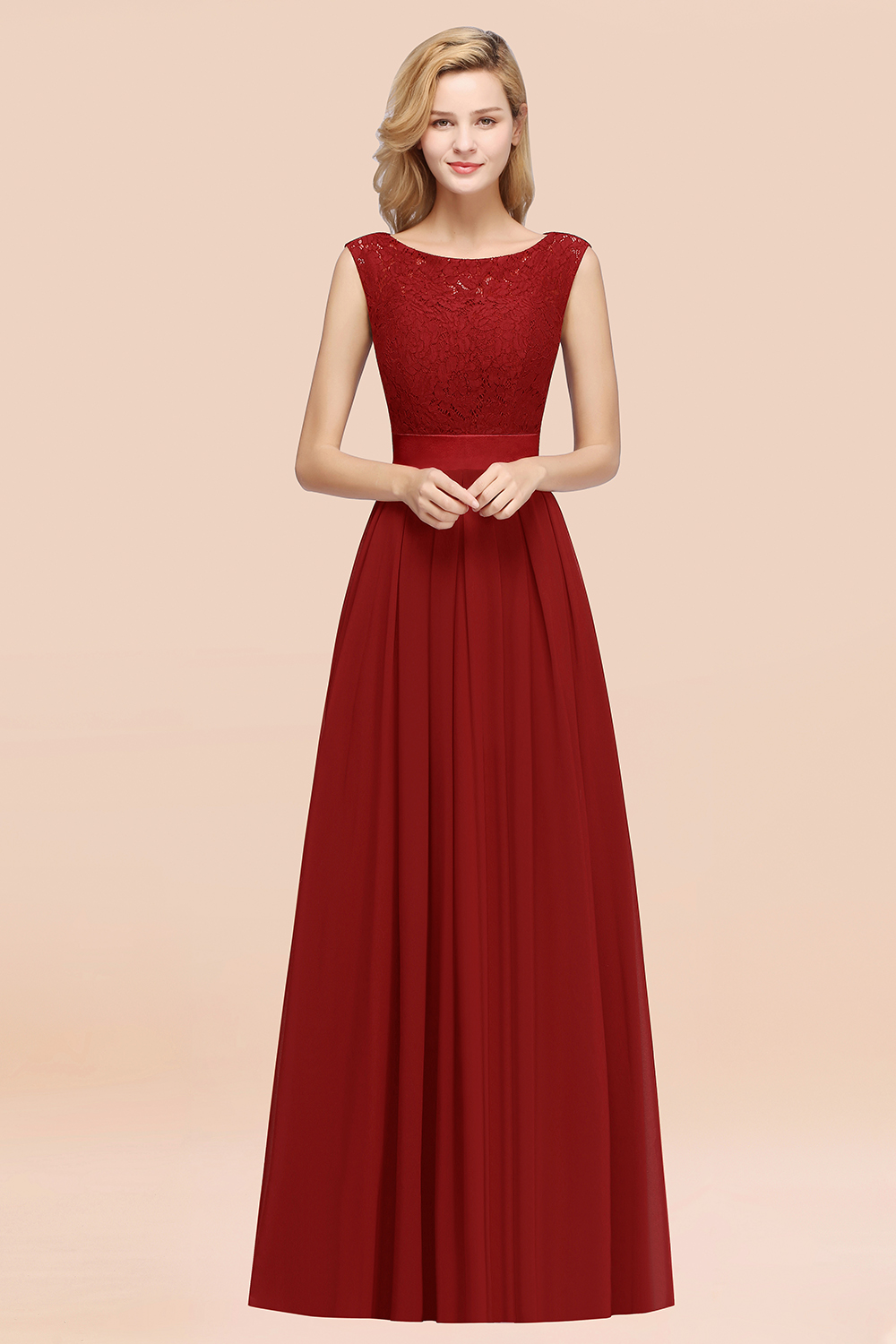 BMbridal Vintage Sleeveless Lace Bridesmaid Dresses Affordable Chiffon Wedding Party Dress Online-BMbridal