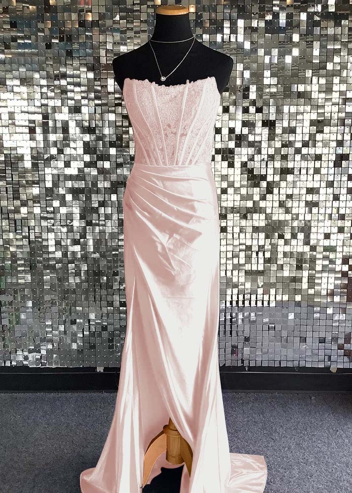 Strapless Sleeveless Long Mermaid Prom Dress With Sequins Pleated