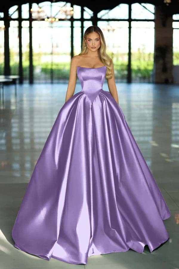 Strapless Sleeveless Long A Line Prom Dress With Pockets Pleated