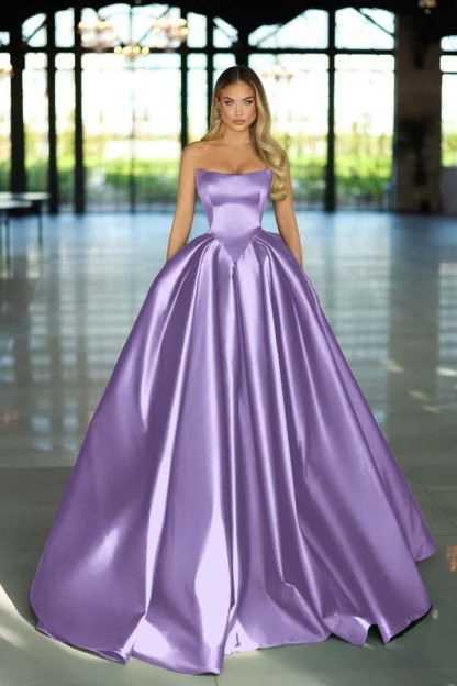 Strapless Sleeveless Long A Line Prom Dress With Pockets Pleated
