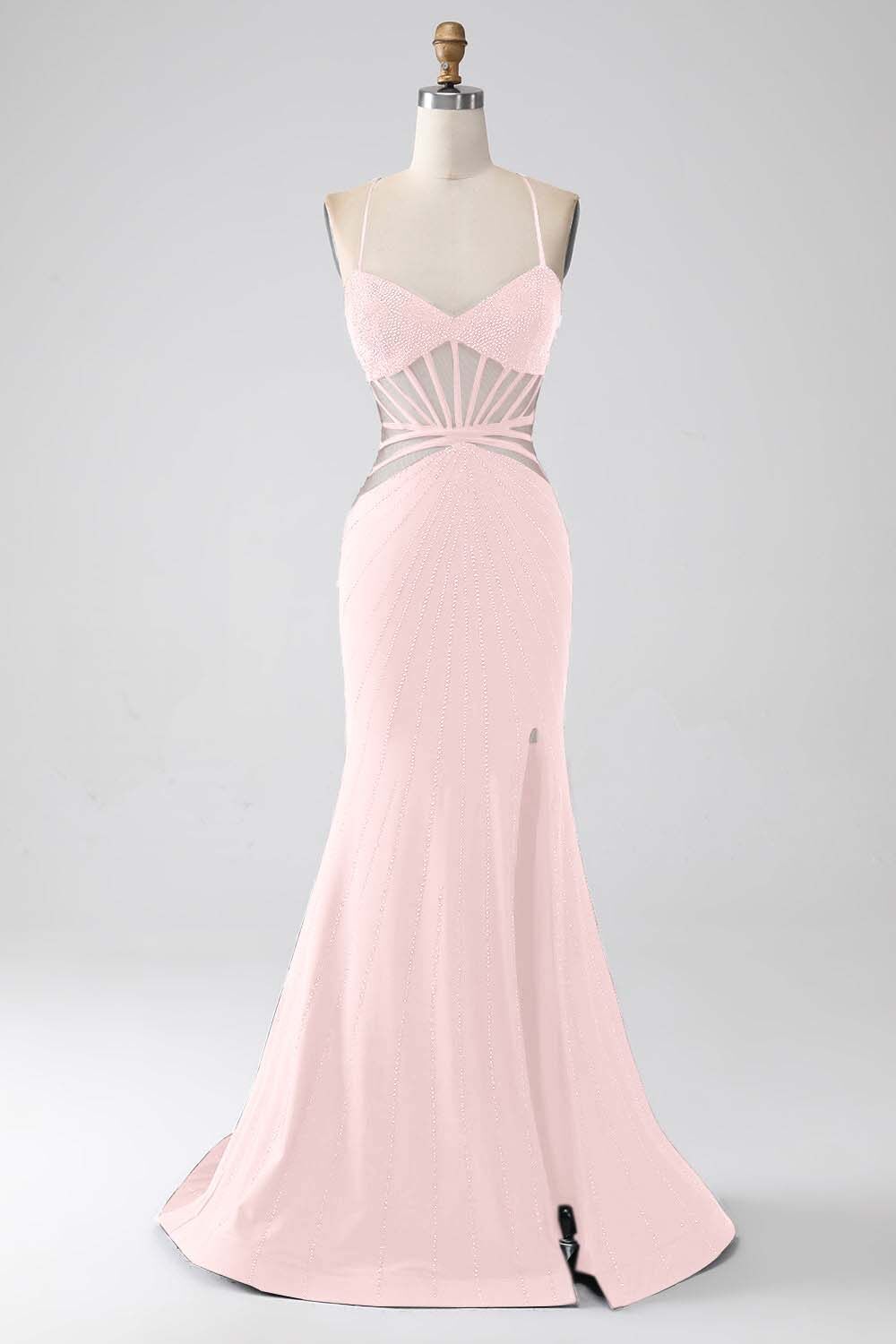 Spaghetti Strap Sleeveless Long Mermaid Prom Dress With Beading
