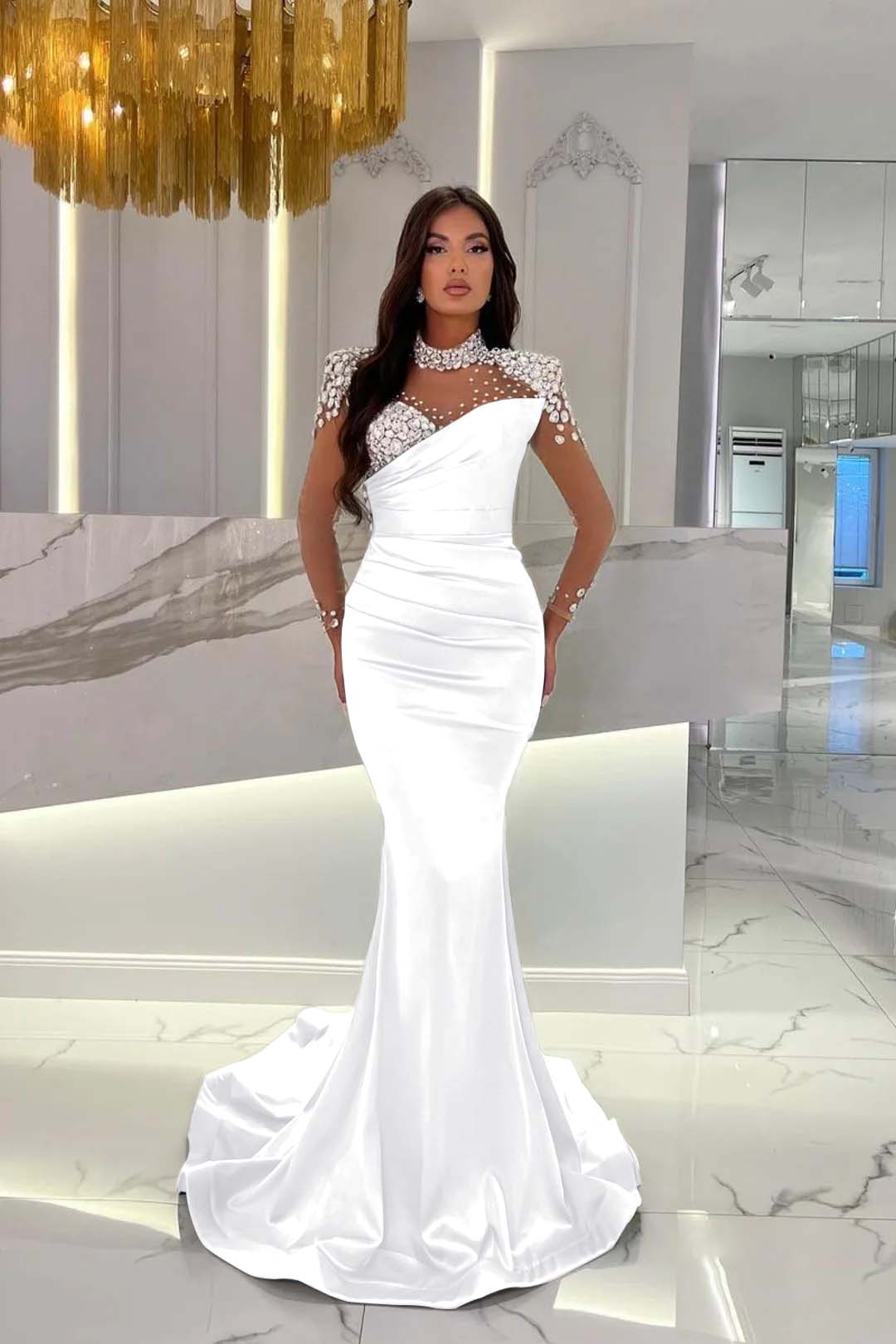 Dusty Blue Prom Dress Long Mermaid Tulle With Beading Ruffles