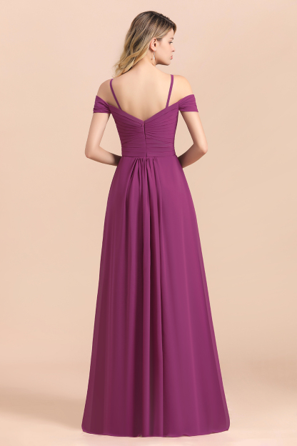 BMbridal Gorgeous Off-the-Shoulder Ruffle Orchid Bridesmaid Dress Online with Slit-BMbridal