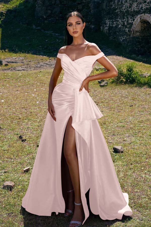 Chic Sleeveless Off the Shoulder Mermaid Pleated Prom Dress Red With Split