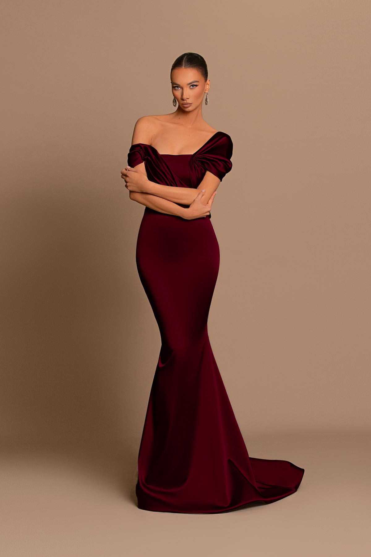 Glamorous Gray Off the Shoulder Mermaid Prom Dress With Pleated