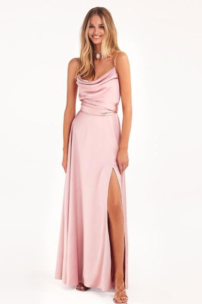 Spaghetti Strap Sleeveless Pleated Long Prom Dress With Split