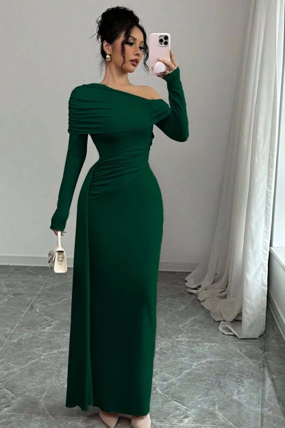 Off the Shoulder Long Sleeves Long Mermaid Prom Dress With Ruffles
