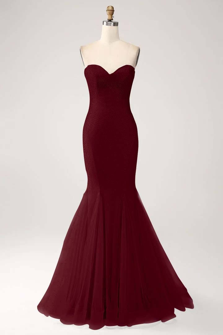 Strapless Sleeveless Long Mermaid Prom Dress With Beading Tulle