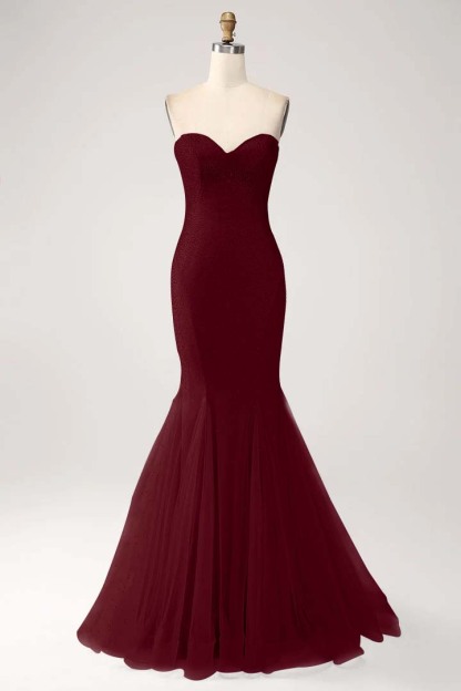 Strapless Sleeveless Long Mermaid Prom Dress With Beading Tulle