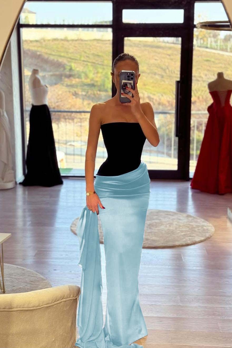 Strapless Sleeveless Long Mermaid Prom Dress With Pleated Belt