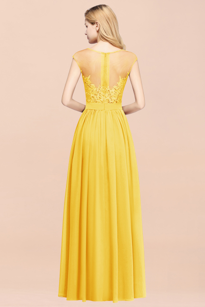 BMbridal Affordable Scoop Lace Appliques Yellow Bridesmaid Dresses with Slit-BMbridal