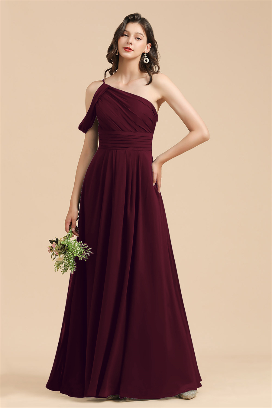 New Arrival Black One Shoulder A-line Long Bridesmaid Dress-BMbridal