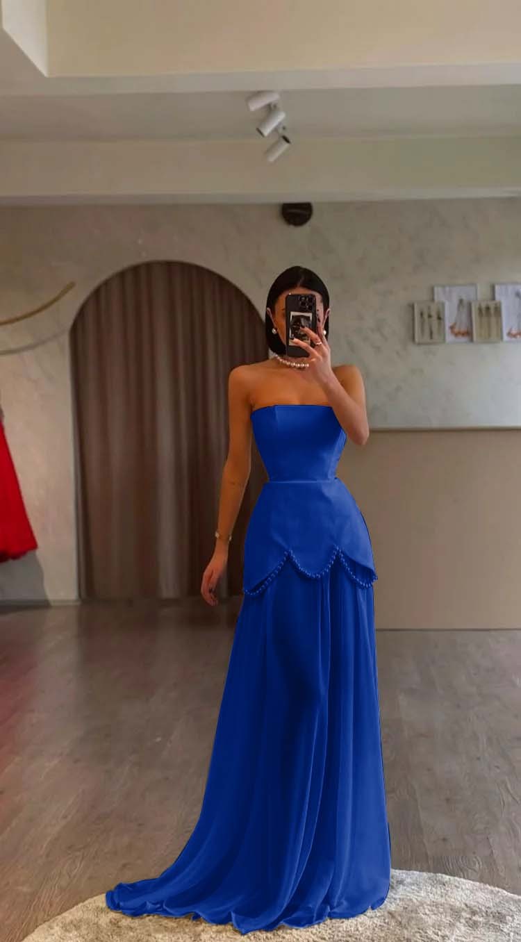 White Strapless Sleeveless Long Prom Dress With Pleated Beading