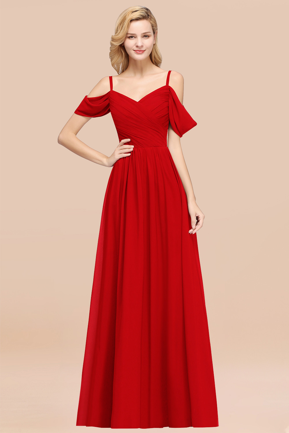 BMbridal Chic Off-the-shoulder Burgundy Bridesmaid Dress with Spaghetti Straps-BMbridal