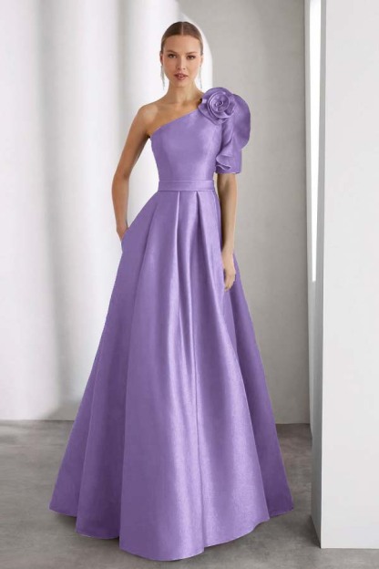 One Shoulder Sleeveless Long A Line Prom Dress With Pockets