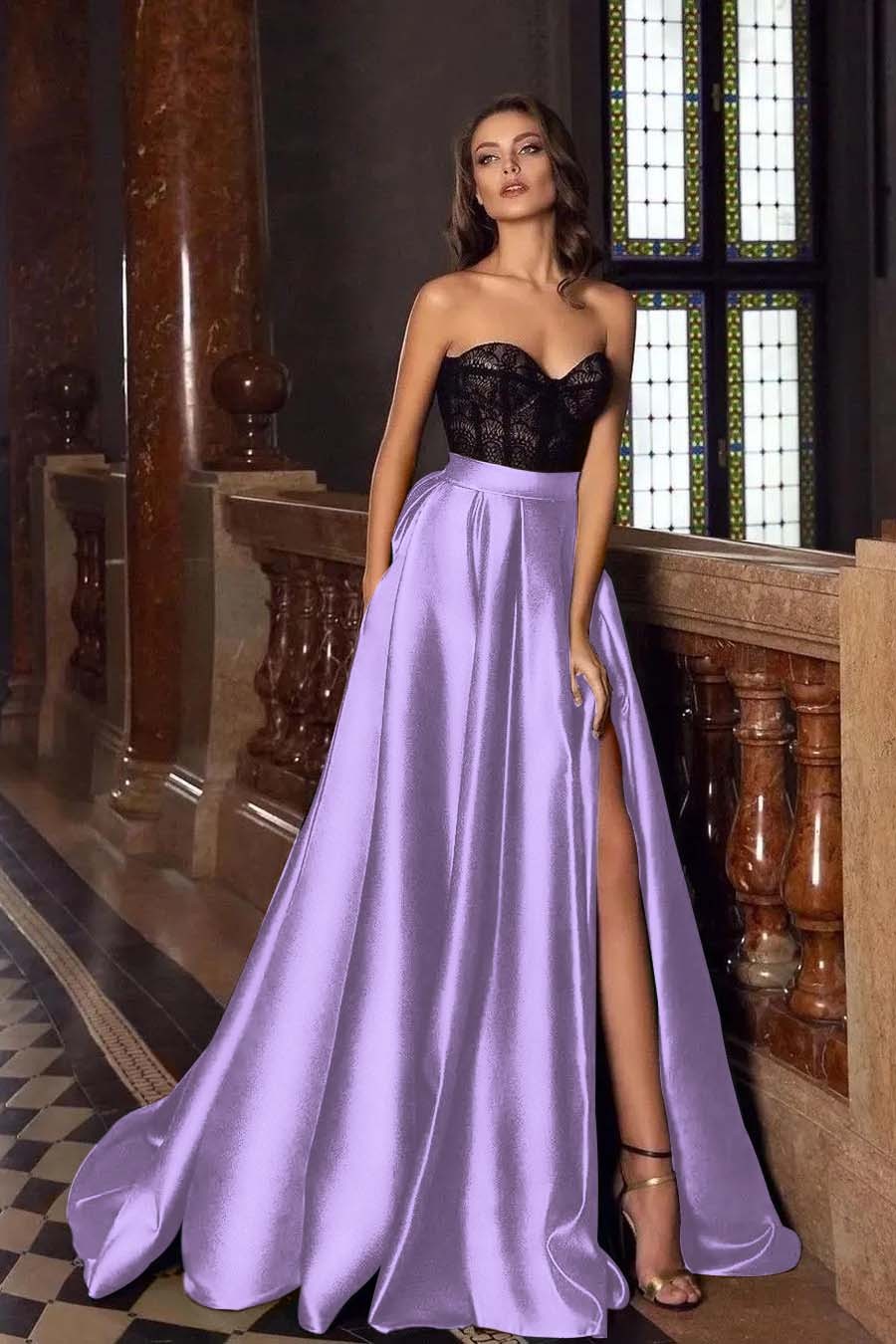 Sweetheart Strapless Sleeveless Long Prom Dress With High Split