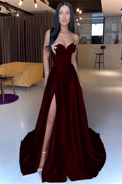 Sweetheart Yellow Strapless Mermaid Beadings Long Prom Dress With Split