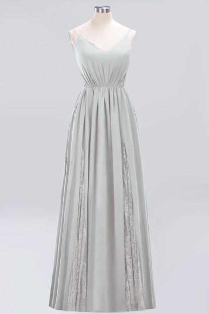 BMbridal Elegant Spaghetti Straps Long Bridesmaid Dress Lace V-Neck Maid of Honor Dress-BMbridal