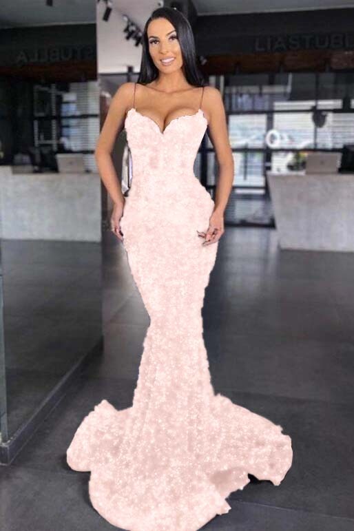 Sweetheart Royal Blue Spaghetti Strap Mermaid Long Prom Dress With Sequins