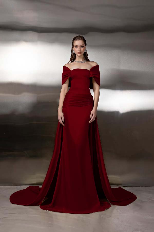 Off the Shoulder Sleeveless Long Mermaid Prom Dress With Pleated