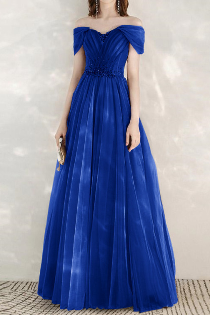 Elegant Infinity Tulle Off the Shoulder Sweetheart Long Prom Dress With Sequins