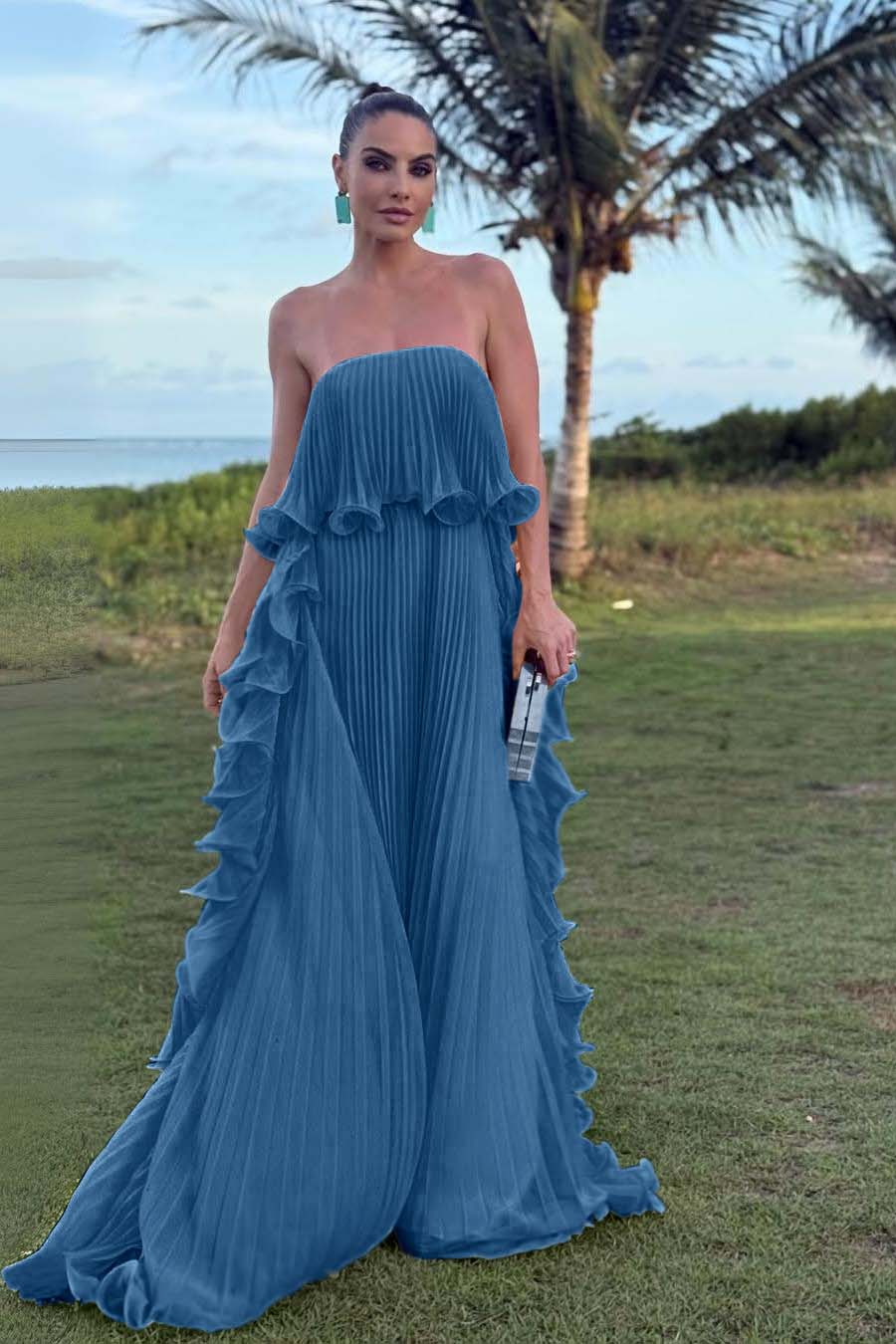 Charming Strapless Sleeveless Long Prom Dress With Pleated Ruffle