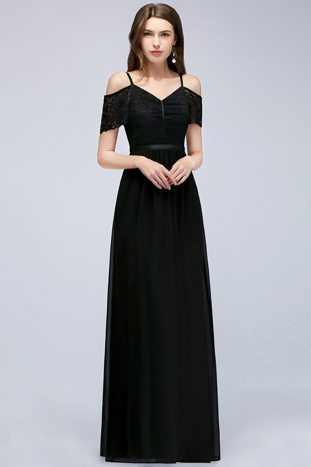 BMbridal Affordable Off-the-shoulder Black Lace Bridesmaid Dress Online-BMbridal