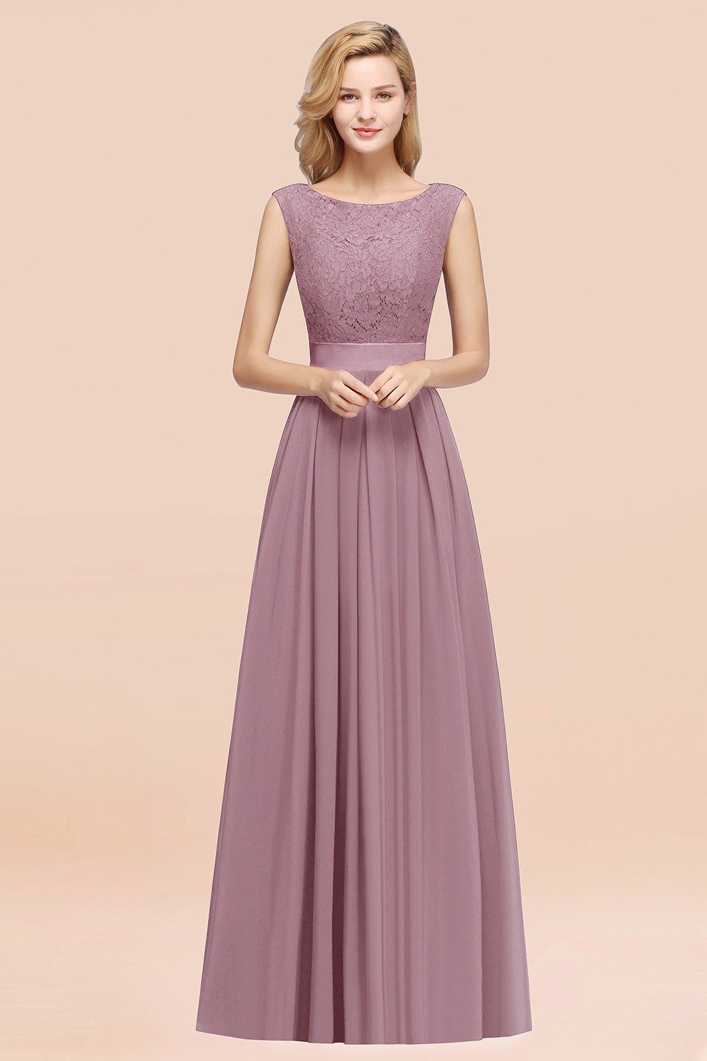 BMbridal Vintage Sleeveless Lace Bridesmaid Dresses Affordable Chiffon Wedding Party Dress Online-BMbridal