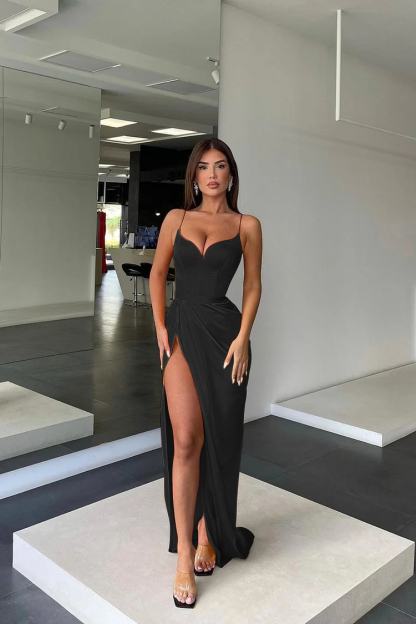 Orange Prom Dress Charmeuse Sleeveless Spaghetti Strap With Split