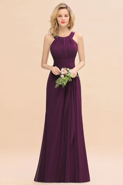 BMbridal Elegant Round Neck Sleeveless Bridesmaid Dress with Ruffles-BMbridal