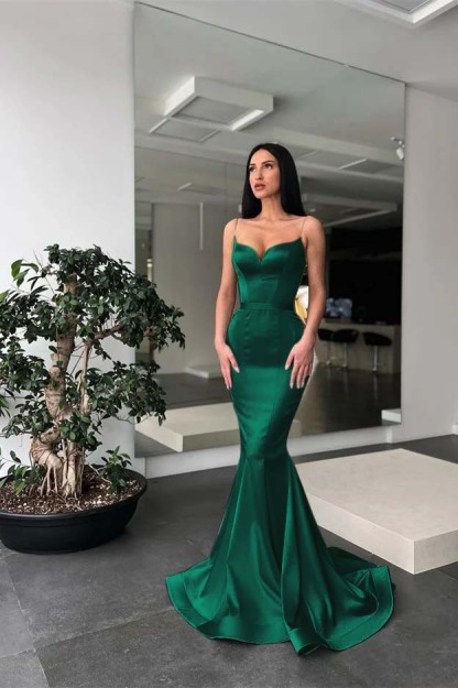 Charming Sage Spaghetti Strap Sleeveless Long Mermaid Prom Dress With Belt