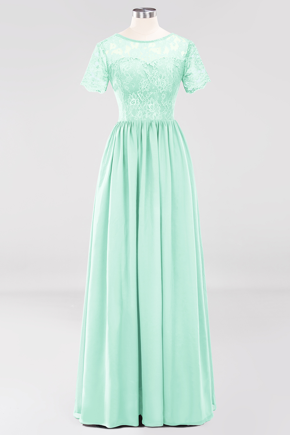 BMbridal Elegant Dark Navy Long Lace Bridesmaid Dresses with Short-Sleeves-BMbridal