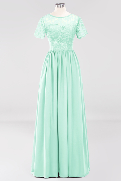 BMbridal Elegant Dark Navy Long Lace Bridesmaid Dresses with Short-Sleeves-BMbridal