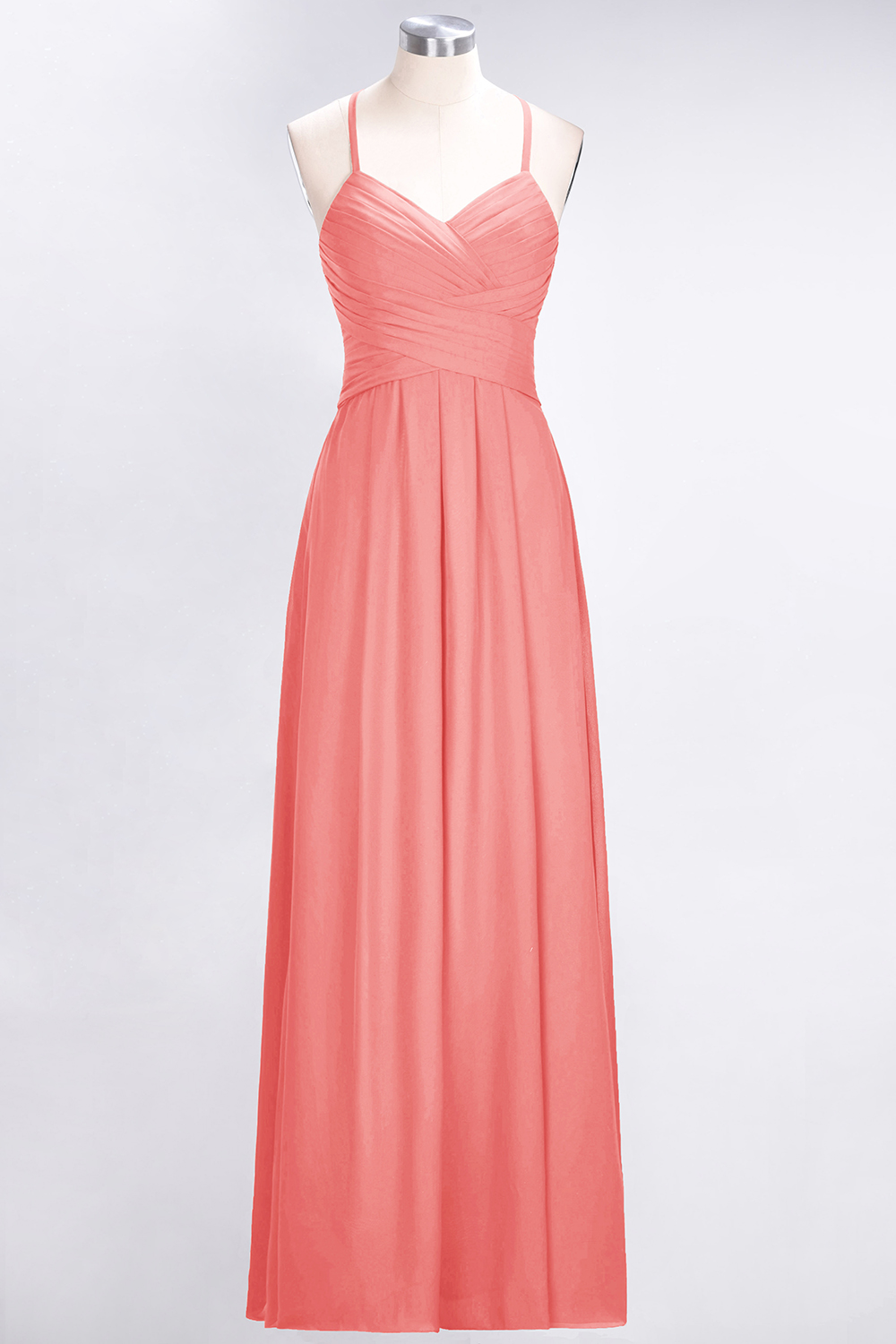 BMbridal Affordable Spaghetti Straps V-Neck Burgundy Chiffon Bridesmaid Dress with Keyhole Back-BMbridal