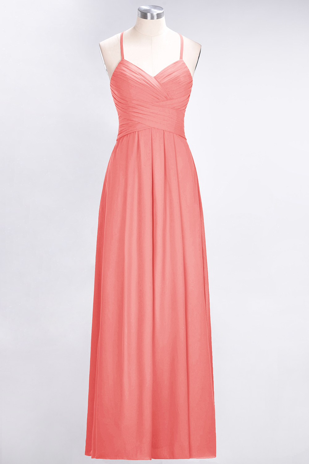 BMbridal Affordable Spaghetti Straps V-Neck Burgundy Chiffon Bridesmaid Dress with Keyhole Back-BMbridal