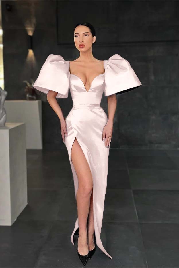 Charming Mermaid Royal Blue V Neck Pleated Long Prom Dress With High Split