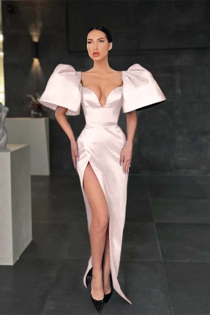 Charming Mermaid Royal Blue V Neck Pleated Long Prom Dress With High Split