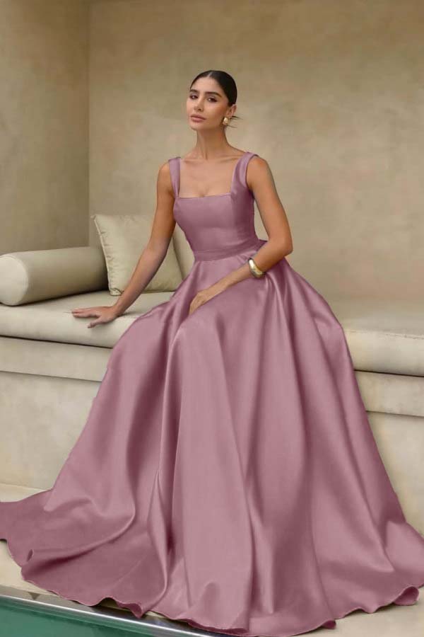 Stain Straps Sleeveless A Line Long Prom Dress With Pleated